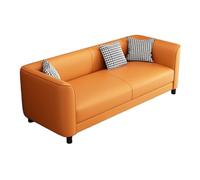 KIBONCY Upholstered Leather Sofa, 3 Seater Compact Couch with Houndstooth Throw Pillows, Wear Resistant Faux for Living Room Bedroom Salon Office
