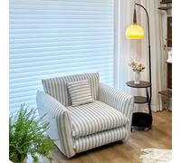 KIBONCY Wide Seat Striped Upholstered Arm Chair, Sturdy Solid Wood Frame Leisure Lounge with Matching Cushion for Small & Large Living Spaces(B,180x88x77cm)