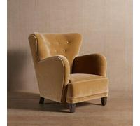KIBONCY Wingback Accent Chair,Mid-Century Modern Velvet Upholstered Club with Curved Armrests and Solid Legs for Bedroom-81x83x98cm(B)