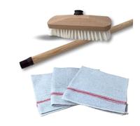 Kibros Balai Brosse Lave Pont 22 cm PPL Blanc 3 serpillères Manche Bois