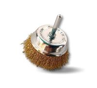 Kibros Brosse rotative coupe Ø 75 mm fil laiton souple perceuse | Fil laiton Ø 0,20 mm souple, tige Ø 6 mm, pour perceuse ou visseuse à mandrin, nettoyage métaux délicats.