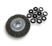 Kibros Lot 10 brosses touret NYLON grain 80 Ø 150 mm 3 rangs | Garnissage NYLON abrasif carbure de silicium grain 80, alésage 32 mm + réducteurs bagues, pour touret ou meuleuse d'établi.