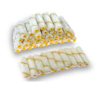Kibros Pack 50 manchons mini rouleaux pattes de lapin polyamide rayé jaune | Polyamide anti-goutte rayé jaune 100 mm, 2 rangs, usage peinture plinthes radiateurs contours, mini rouleau pro.