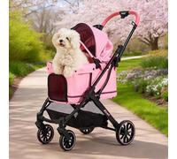 Kicari Poussette tout-terrain pour chiens de petite et moyenne taille, poussette pour chiens et chats pour promenades en plein air, pliage facile à une main, double couche, anti-UV et imperméable