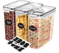 KICHLY Boite de Rangement Cuisine (Lot de 3) - Plastique sans BPA - Bocaux Hermetiques Alimentaires en Scellée avec Couvercle - Conservation Farine, Sucre, Pates, Céréales, Riz