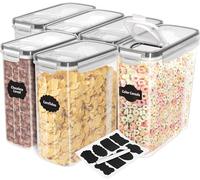 KICHLY Boite de Rangement Cuisine (Lot de 6) - Plastique sans BPA - Bocaux Hermetiques Alimentaires en Scellée avec Couvercle - Conservation Farine, Sucre, Pates, Céréales, Riz