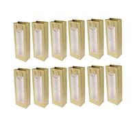 KICHOUSE 12pièces Pochette Cadeau pour Bouteille De Vin Rouge Papier Kraft Pochette De Transport pour Vin avec Fenêtre Transparente Emballage Portable Vert Doré