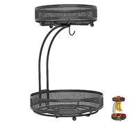 KICHOUSE 2étage Panier Rangement Cuisine Niveaux Métal Avec Crochet Organisateur Fruit Et Légumes Pour Comptoir Porte-bananes Détachable Corbeille Multifonctionnelle Pour Fruits Pain