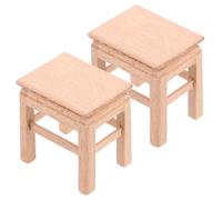 KICHOUSE 2Pièces Miniature Wooden Stool Model Tiny Chair Prop for Dollhouse Furniture Wood Design for Realistic Mini House Layout