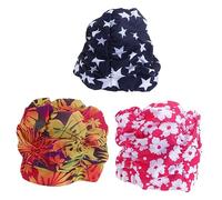 KICHOUSE 3 pièces Bonnet de Bain Femme Modèle Plissé Imprimé Orange Fleurs Roses et Blanches Blanches Bonnet Étanche pour Natation Confort Optimal et Protection Auditive