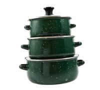 KICHOUSE 3 pièces Set de Casseroles Émaillées Vertes avec Couvercle Mini Marmites Multifonctions à Double Anse Cuisson Uniforme pour Gaz et Cuisinières Batterie de Cuisine Polyvalente