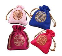 KICHOUSE 4pcs Sachets en Lin Cordon de Serrage pour Rangement Bijoux, Pochette Portable en Matériau, pour Présents et Snacks Couleur Aléatoire