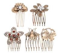 KICHOUSE 5pcs Épingles à Cheveux Rétro en Alliage Perles et Diamants, Forme Feuille, Antirouille et Couleur Or, pour Mariage ou Présent Élégant