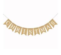 KICHOUSE Bannière Suspendue en Lin pour Décoration de Noël Élégante et Chic, Drapeau à Tirer en Toile de Jute, pour Fête Intérieure et Extérieure