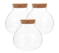 KICHOUSE Bocaux en Verre Sphériques Lot de 3 avec Bouchon en Liège Hermétiques et Faciles à Nettoyer pour Micro-paysages Végétaux Décoratifs Intérieurs