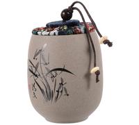 KICHOUSE Boîte à Thé en Poterie Grossière Hermétique Couvercle en Tissu Pot de Stockage Style Chinois Peint Main Récipient Scellé pour Café Sucre Sel Poivre Présent pour Maison et Restaurant Orchidée