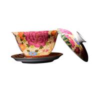 KICHOUSE Bol à Thé Céramique Décoratif avec Soucoupe Ensemble de Gaiwan Chinois Élégant pour et
