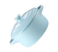 KICHOUSE Bol en Céramique 230 Ml Bleu Clair avec Double Poignée et Couvercle, Compatible Four à Micro-ondes, Bol à Ragoût Cuisine Domestique, pour Soupe et Cuisson au Micro-ondes