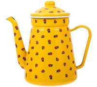 KICHOUSE Bouilloire Émaillée 15 L Jaune avec Col de Cygne Théière Vintage en Métal Émaillé Bouilloire à Eau et Huile pour Maison et Camping