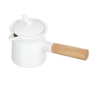 KICHOUSE Cafetière en Céramique Blanche 300ml Anse et Couvercle, Pot à Lait Pratique pour Thé et Café, Théière Décorative pour Maison, Bureau et Restaurant