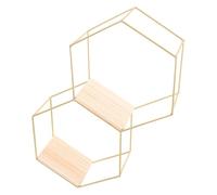 KICHOUSE Décor De La Chambre Dirigé Décoration Art Mural Salon Étagère d'angle Hexagonal Décoratif Étagère Flottante Hexagone Étagères pour Mur Fer Forgé Golden