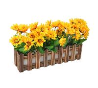 KICHOUSE Décoration Tournesol Artificiel Réaliste Pot avec Clôture Fleur Dintérieur Petite pour Bureau et Salon Plante Décorative et Colorée