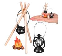 KICHOUSE Ensemble d'Accessoires Miniatures pour Maison de Poupée Décor de Feu de Camp Miniature Mini Lampe Noire Décoration Réaliste pour Scènes Hivernales et Noël pour Photographie et