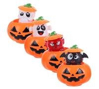 KICHOUSE Ensemble de 4 Jouets à Remonter Halloween en Plastique, Figurines Citrouille Mécaniques, Jouets Créatifs et Originaux pour Garçon et Filles, Décoration Fête D’Halloween et
