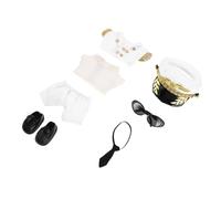 KICHOUSE Ensemble de Tenue de Pilote pour Poupée en Peluche Costume de Capitaine Blanc Chapeau Noir et Lunettes Carrées Vêtements de Rechange Compatibles pour Jouets et Décoration