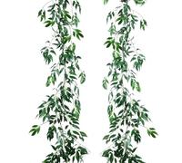 KICHOUSE Guirlande Décorative en Rotin Artificiel Vert pour Intérieur, 2 Pièces, Plastique Solide, Facile à Nettoyer, pour Mur ou Balançoire