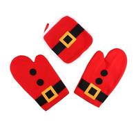 KICHOUSE Lot 3 Pièces Cuisine Rouge - Mitaines et Tapis Isolants Résistants à la Chaleur pour Micro-Ondes Four et Barbecue - Accessoires Antidérapants pour Protection Mains et Surfaces