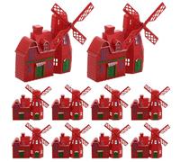 KICHOUSE Lot de 10 Mini-décorations de Maisonnettes en Plastique Rouge Moulin à Vent Vintage, Accessoires Polyvalents pour Décoration Réaliste de Micro-paysages et Intérieurs