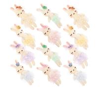 KICHOUSE Lot de 12 Lapins en Peluche Rembourrés Mini Jouets Lapin DIY en Tissu et Maille Multicolores Décoration Créative pour Pâques Loisirs Créatifs et Présents Enfantins