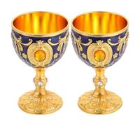 KICHOUSE Lot de 2 Gobelets à Boire en Verre Relief 30 Ml Style Calice Vintage Doré Transparent Décor Médiéval Élégant pour Fêtes Banquets et Dégustations Raffinées