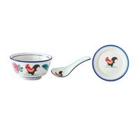 KICHOUSE Lot de 3 Bols en Céramique à Motif Coq, Couleur Assortie, Taille Moyenne, Vaisselle Antidérapante pour Soupe, Nouilles et Desserts, Fourniture Cuisine pour Usage Quotidien