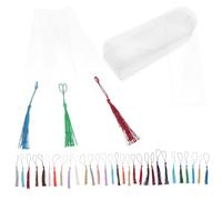 KICHOUSE Lot de 30 set de Marque-Pages Vierges en Acrylique Transparent 5X15 CM avec Pompons Colorés et Cordelette en Jute Kit Créatif pour Loisirs Créatifs Lecture et Organisation de