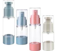 KICHOUSE Lot de 4 Bouteilles à Pompe Airless 30ml et 15ml en As, Réutilisables pour Voyage et Soins Quotidiens, Design sans Air Distribution Facile Couleur Aléatoire