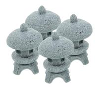 KICHOUSE Lot de 4 Statues Pagodes en Grès Style Zen, Décoration de Jardin Réaliste pour Balcon et Bonsaï, Ornement Raffiné Finition Soignée