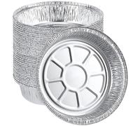 KICHOUSE Lot de 50 Bols Ronds en Aluminium Jetable Empilables, Support Pratique pour Cuisson et Service, pour Barbecue et Pâtisserie, Couleur Argenté