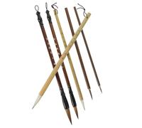 KICHOUSE Lot de 6 Pinceaux de Calligraphie Traditionnelle Chinoise Poils Doux et Flexibles Manches Longs pour Peinture à L'Encre et Écriture Artistique Ensemble Complet pour Débutants