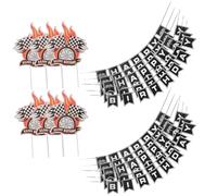 KICHOUSE Lot de 6 sets de Guirlandes de Fanions à Carreaux Noirs Décoration pour Fête d'Anniversaire Thème Voitures de Course Accessoires Légers en Papier pour Intérieur et Extérieur