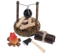 KICHOUSE Mini Poêle Suspendue Vintage pour Maison de Poupée Set 4 Pièces avec Feu de Camp Miniature Bûches Décoratives Accessoires Micro-Paysagers Décorations Cheminée pour Diorama