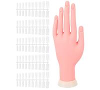 KICHOUSE Modèle de Main Factice Flexible en Silicone pour Formation à L’art des Ongles, Main Gauche Articulée avec 100 Capsules D’ongles, Outil Professionnel pour Nail Art et Entraînement