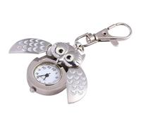 KICHOUSE Montre de Poche Facile à Lire Hibou Porte-clés en Alliage Blanc, Style Rétro et Mignon Décoration Usage Quotidien