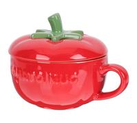KICHOUSE Mug à Café Forme Tomate en Céramique avec Couvercle, Gobelet d'Eau pour Usage Maison, Tasse à Thé Rétro, Adapté aux Moments de Pause et Goûter
