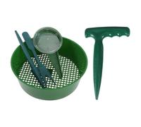 KICHOUSE Outils de Jardinage pour Semis et Plantation Sécurisés Ensemble de 5 Verts en Plastique Comprenant Semoir, Transplantoir, Dibber, Tamis de Terre