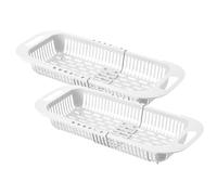 KICHOUSE Passoire d'Évier Rétractable Blanche Lot de 2 Paniers d'Égouttage Rectangulaires pour Fruits et Légumes, Accessoire Cuisine Pratique pour Évier Intérieur