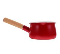 KICHOUSE Petit Pot à Lait Émaillé 15 CM Poignée Bois Ergonomique et Double Ouverture pour Chauffe Rapide et Distribution Homogène Chaleur Cuisine Domestique