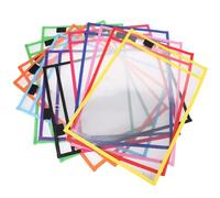 KICHOUSE Pochettes Effaçables à Sec Réutilisables en Pvc Lot de 12 Pièces avec Étui pour Stylo Faciles à Nettoyer et Résistantes la Saleté Couleur Aléatoire pour École et