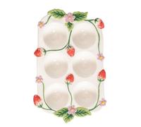 KICHOUSE Porte-Œufs en Céramique sous Émail 6 Compartiments à Décor Fraise - Plateau de Rangement Empilable pour Réfrigérateur - Support Frais et Pratique Cuisine et Plan de Travail